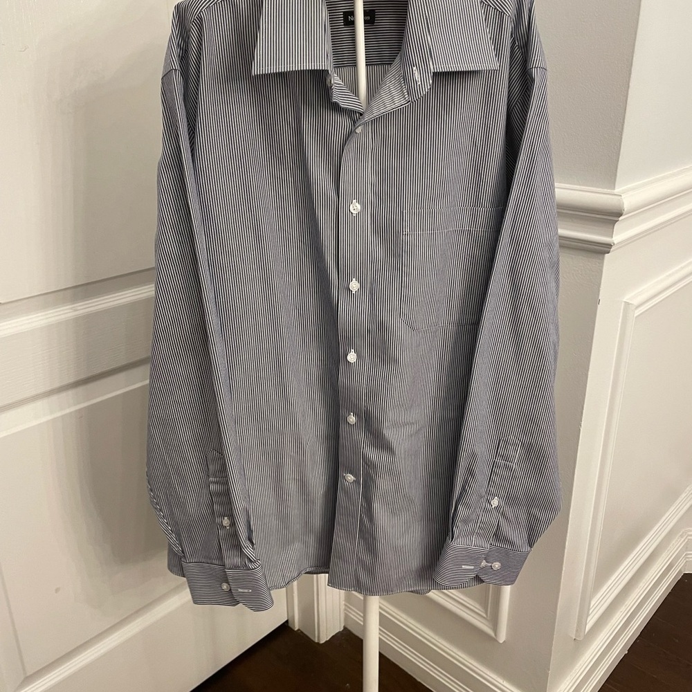 Park Avenue Men's Classic NavyBlue Striped Button Down Shirt